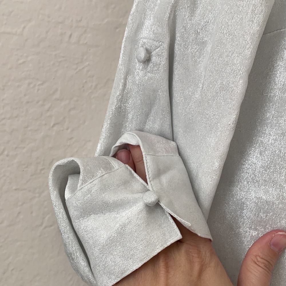 Express Silver Button Down Long Sleeve Blouse Siz… - image 3